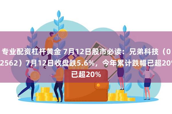 专业配资杠杆黄金 7月12日股市必读：兄弟科技（002562）7月12日收盘跌5.6%，今年累计跌幅已超20%