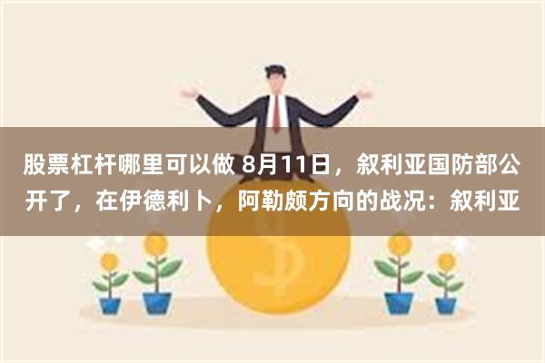 股票杠杆哪里可以做 8月11日，叙利亚国防部公开了，在伊德利卜，阿勒颇方向的战况：叙利亚